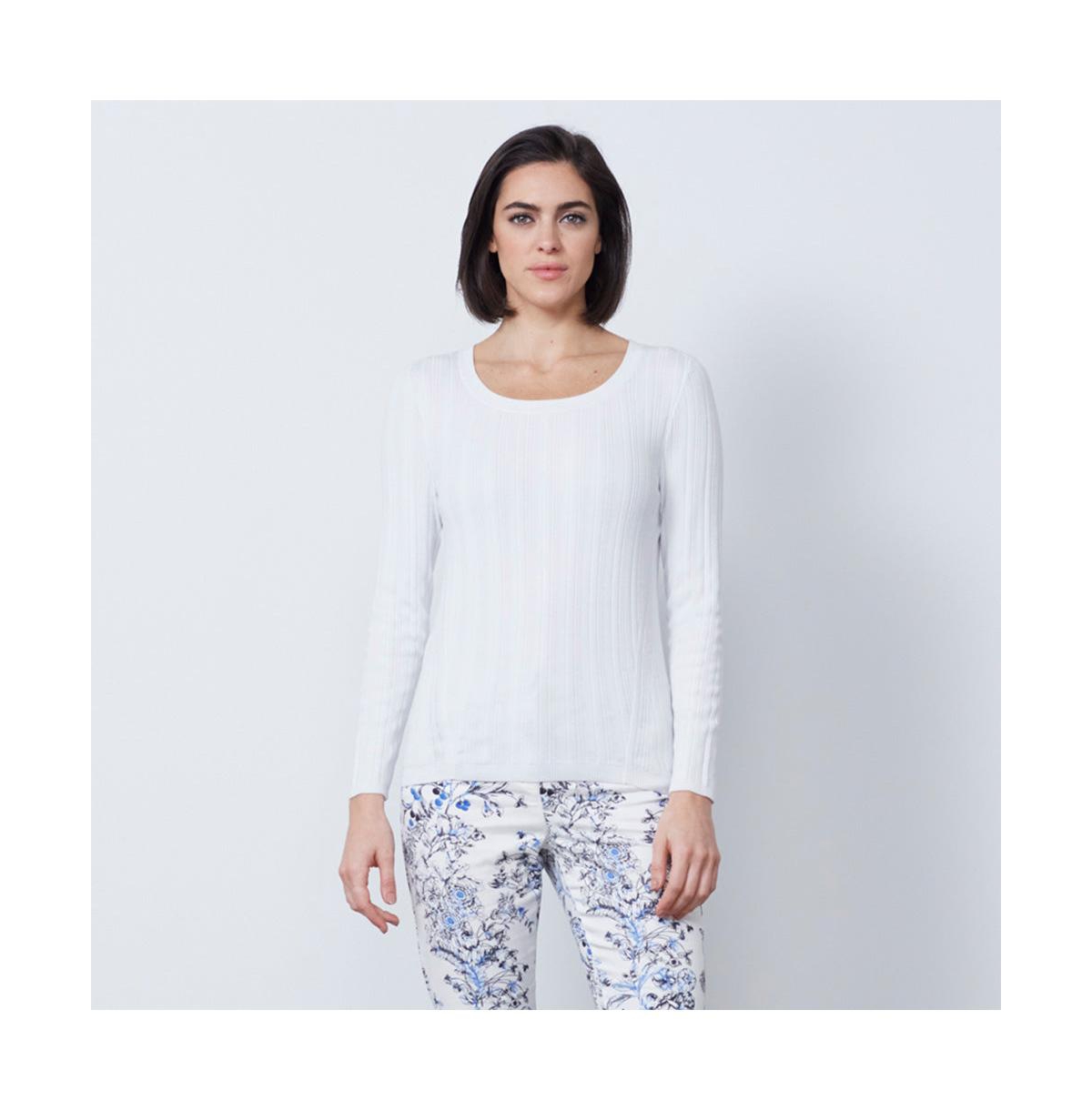Women's White Pullover Sweater Fluted - White