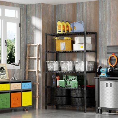 5-Tier Heavy-Duty Rust-Resistant Steel Wire Rack for Kitchen, Laundry, and Garage Storage Shelf