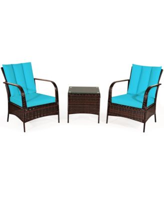 3 PCS Patio Wicker Rattan Furniture Set Coffee Table & 2 Rattan Chair