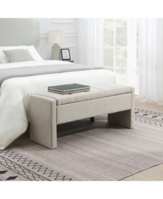 Upholstered End Bench with Storage, Vanity Stool, Light Grey Linen