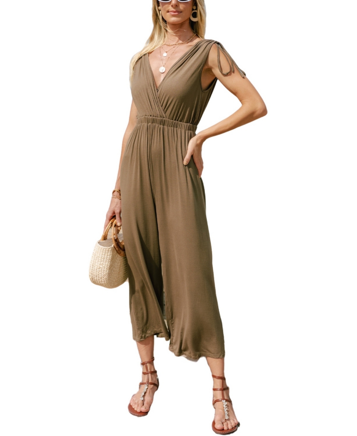 Cupshe Women's Jungle Chic Olive Wrap Jumpsuit - Light beige