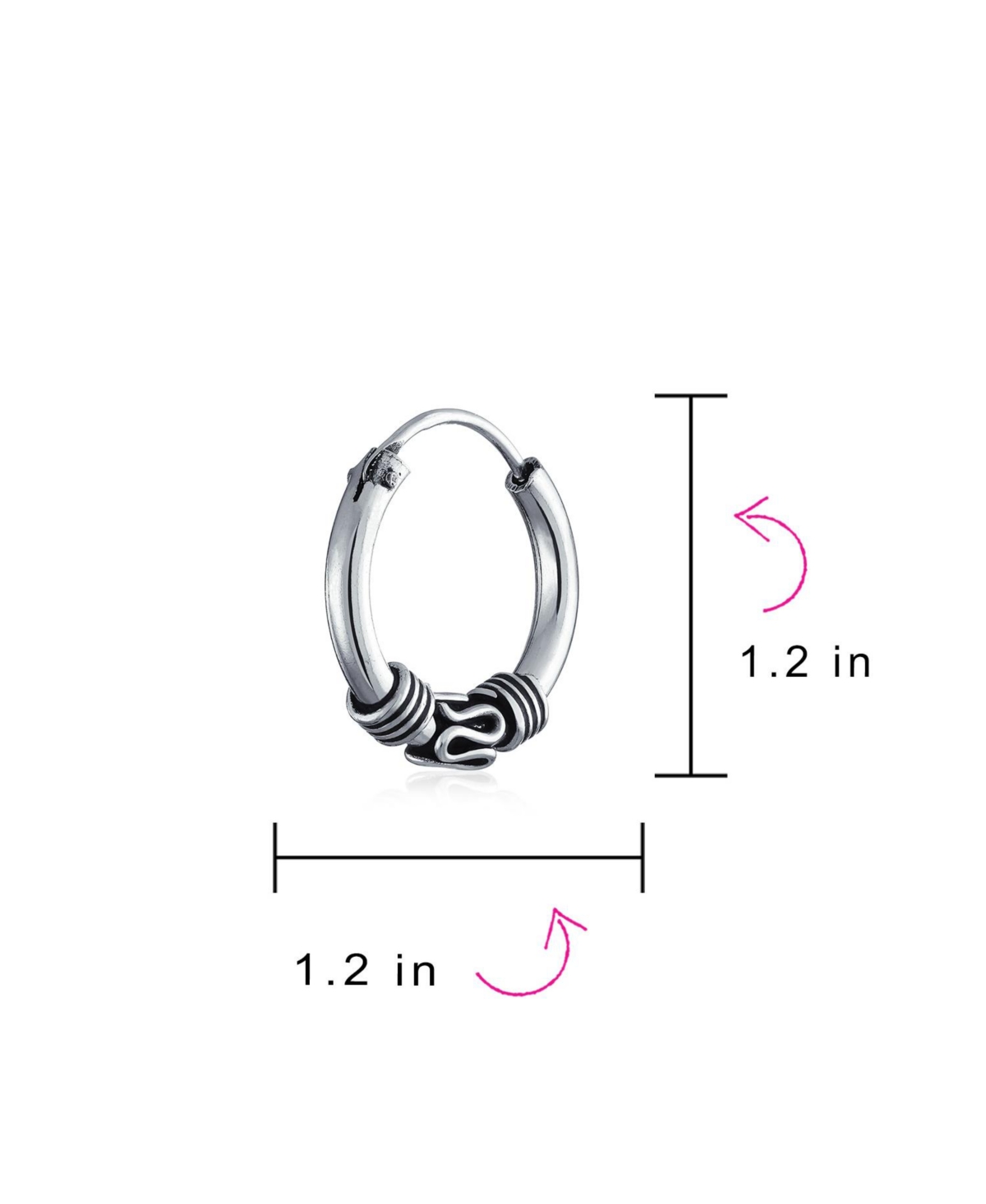 Bling Jewelry Bali Tribal Swirl Hoop Huggie Earrings Oxidized Sterling Silver Multiple Sizes