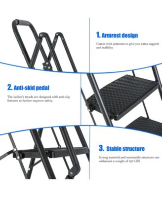 5-Step Steel Folding Step Stool Ladder with Wide Anti Slip Pedal and Safety Handle, Black