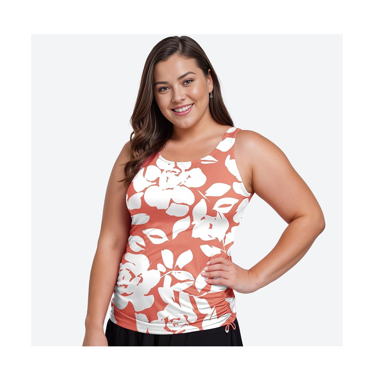 Calypsa Women's Maya Tankini Swim Top With Removable Cups - Rusty rose
