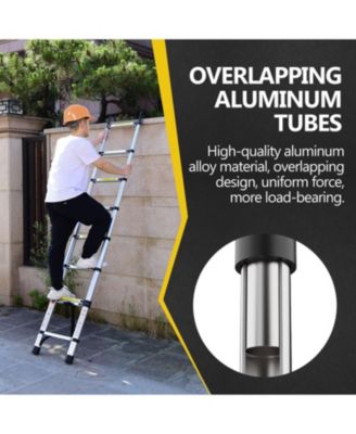 10.5ft (about 3.2m) retractable ladder, multi-functional foldable ladder, with hook, aluminum retractable ladder, suitable for daily use of RV, attic, home, 330 pounds