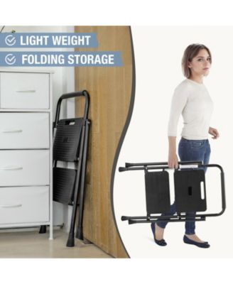 2 Non-slip step ladder, quick folding steel ladder Sturdy metal supported household tools for home/office work at altitude, portable step tools