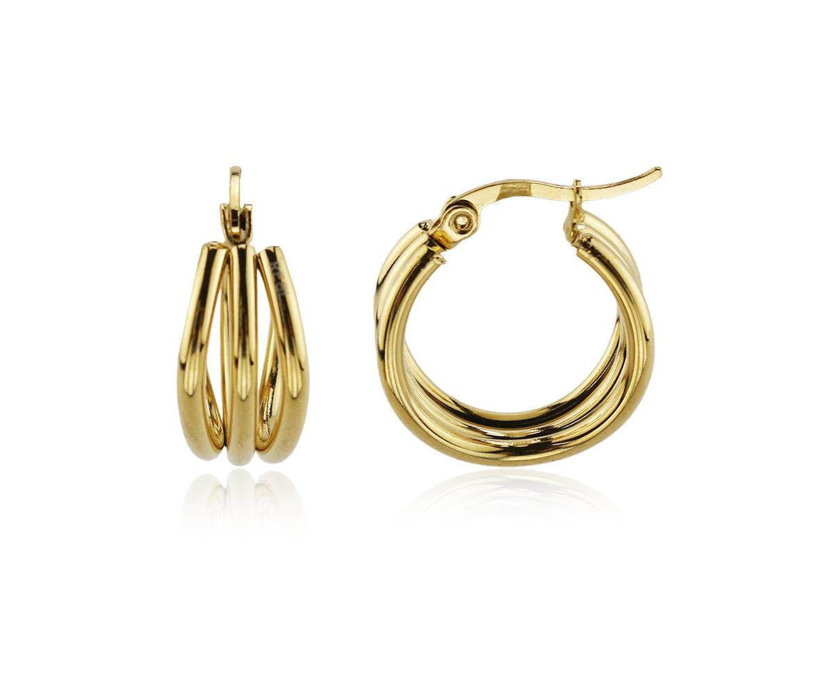 Triple Line Hoop Earring in Stainless Steel - Gold