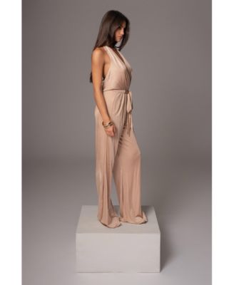 Women's Slinky Halter Belted Jumpsuit