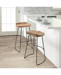 Industrial Barstool – Backless Mango Wood Seat with Metal Frame