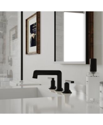 8 in. Widespread Double Handle Black Bathroom Faucet 3 Holes Vanity Sink Water-Saving With Metal Drain In Brushed Gold