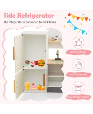 Kids Play Kitchen Set with Realistic Range Hood and Refrigerator