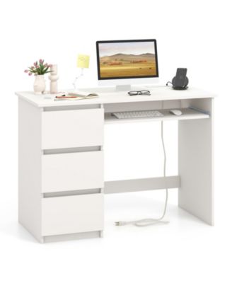 Computer Desk with Power Outlet Keyboard Tray and 3 Large Drawers