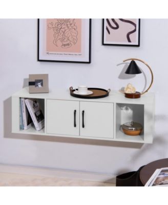 Wall Mounted Floating 2 Door Desk Hutch Storage Shelves