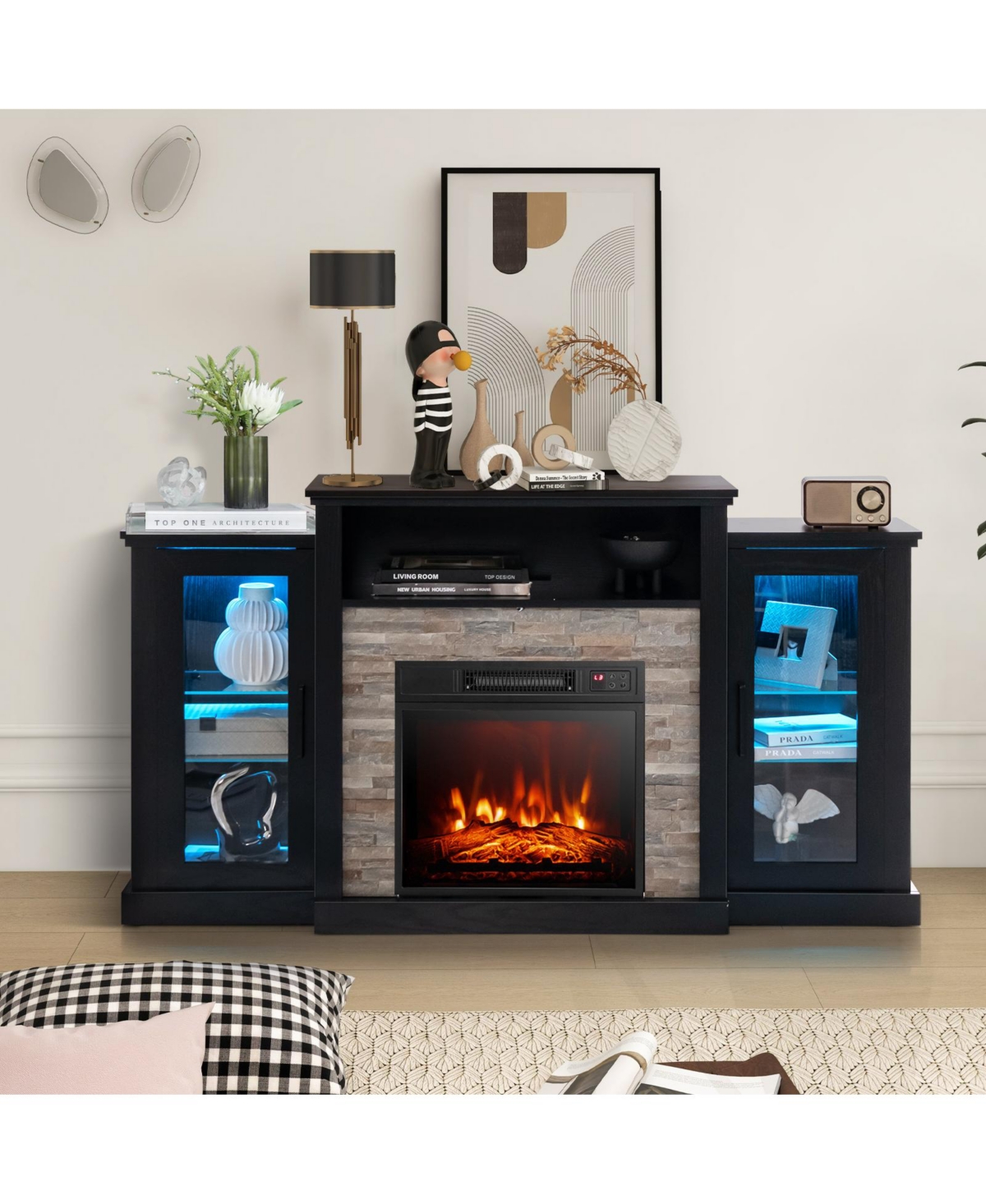 Fireplace Tv Stand with 16-Color Led Lights for TVs up to 65 Inch