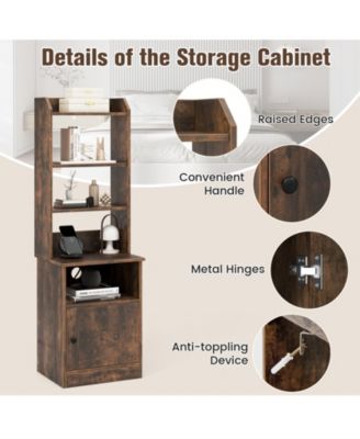 Bedside Tables Tall Nightstands with 5 Open Shelf and Cabinet