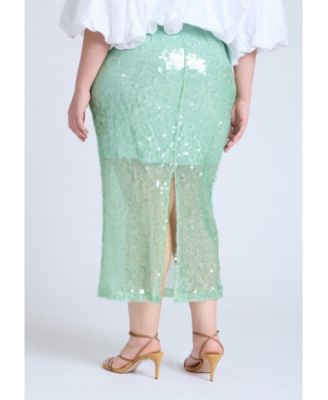 Women's Plus Size Semi Sheer Sequin Midi Skirt