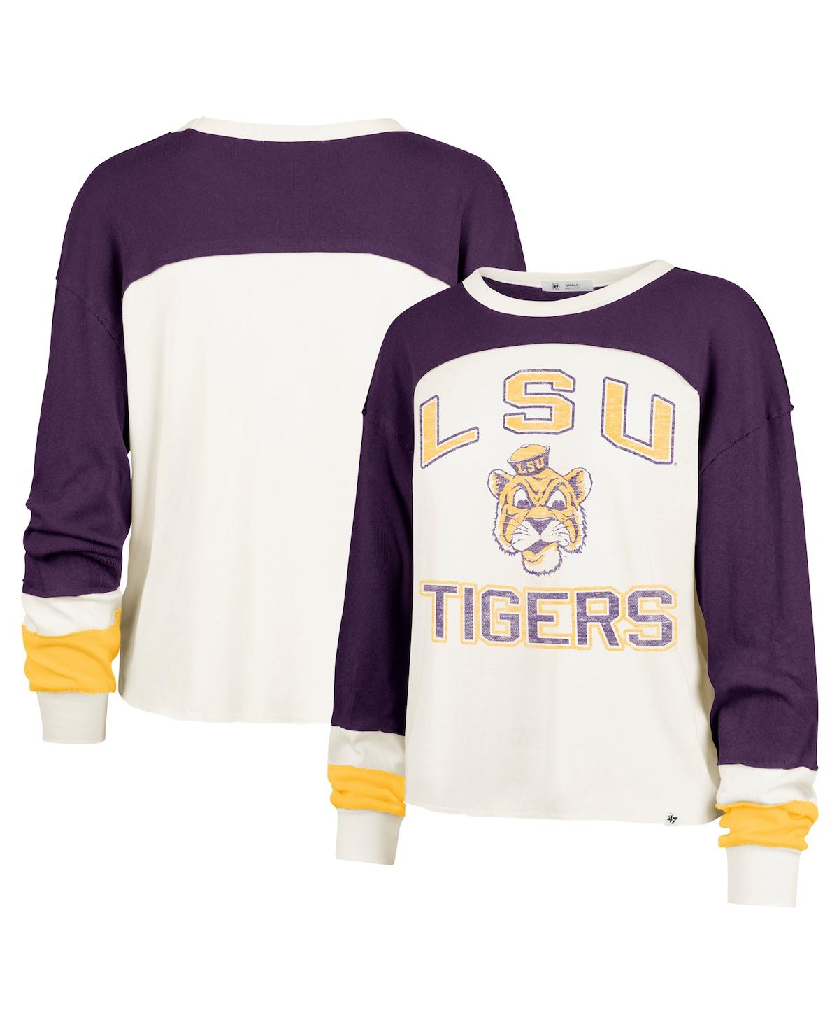 47 BRAND WOMEN'S CREAM LSU TIGERS DOUBLE HEADER CURVE RAGLAN LONG SLEEVE T-SHIRT 