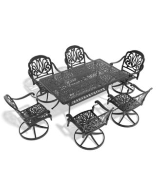 Streamdale 7-pc Cast Aluminum Dining Set, 6 Swivel Chairs, Rectangular Table, Black Frame