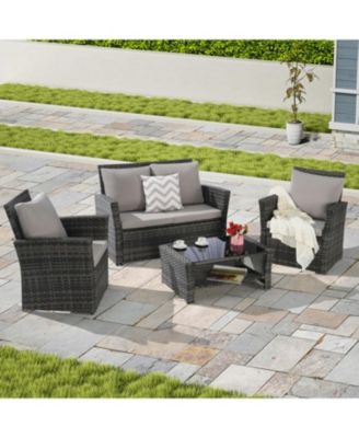 Streamdale 4-Piece Outdoor Patio Furniture Set, Rattan Chairs, Glass Table