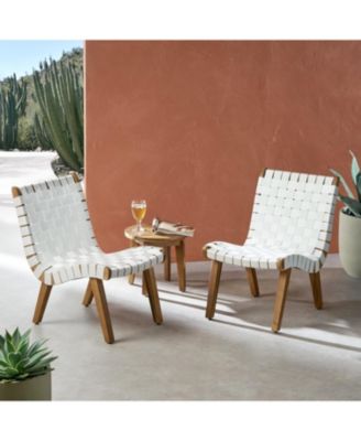 Streamdale Outdoor Acacia Wood and Rope Weave 3 Piece Chat Set, White and Teak