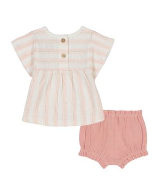 Baby Girls 2-Piece Slub Jersey Stripe Top and Ribbed Bloomer Shorts Set