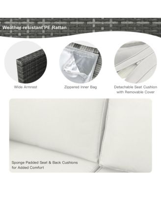 9 PCS Patio Rattan Furniture Set Fire Pit Table Storage Grey W/ Cover