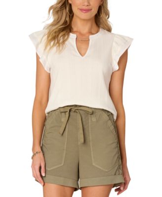 Democracy - Petite Flutter-Sleeve Split-Neck Top