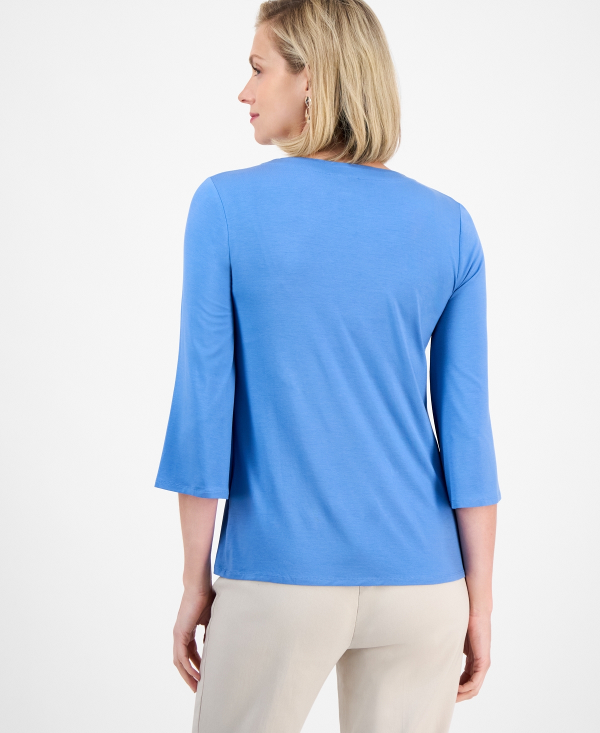 JM COLLECTION PETITE LACE-UP 3/4-SLEEVE TOP, EXCLUSIVELY AT MACY'S 