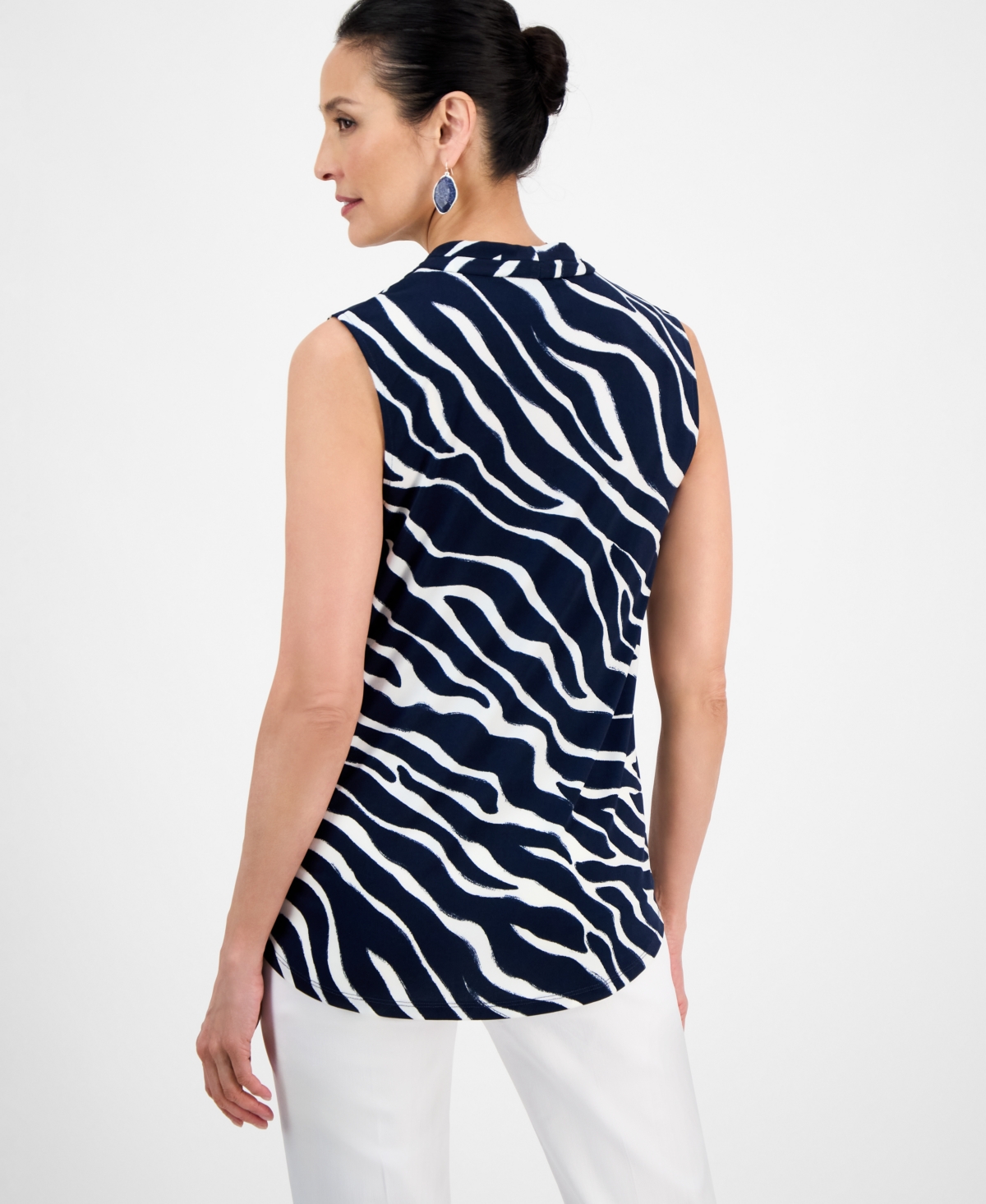 Shop Jm Collection Women's Printed V-neck Sleeveless Knit Blouse, Exclusively At Macy's