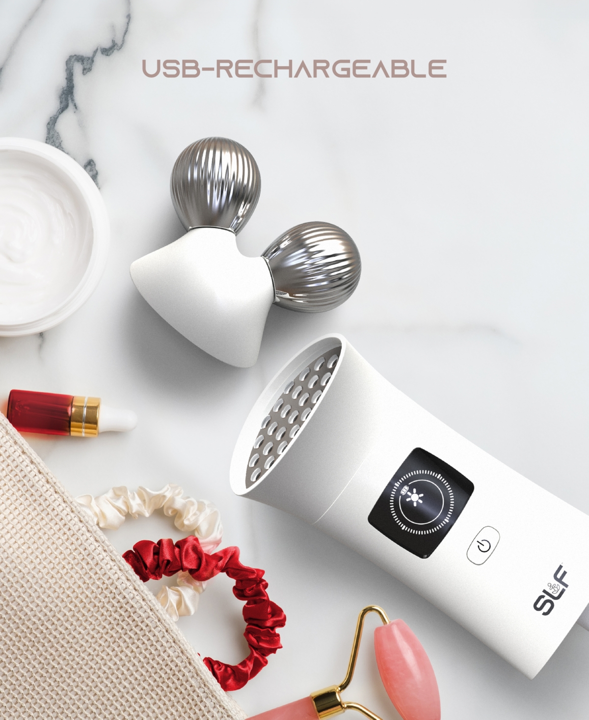 Tzumi Slf 2-in-1 Microcurrent Facial Device Led Red Light Therapy Massager Tool In White