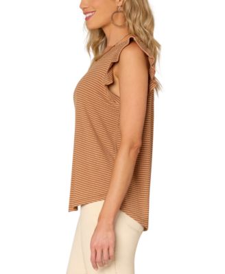 Women's Ruffled Cap-Sleeve Striped Knit Top