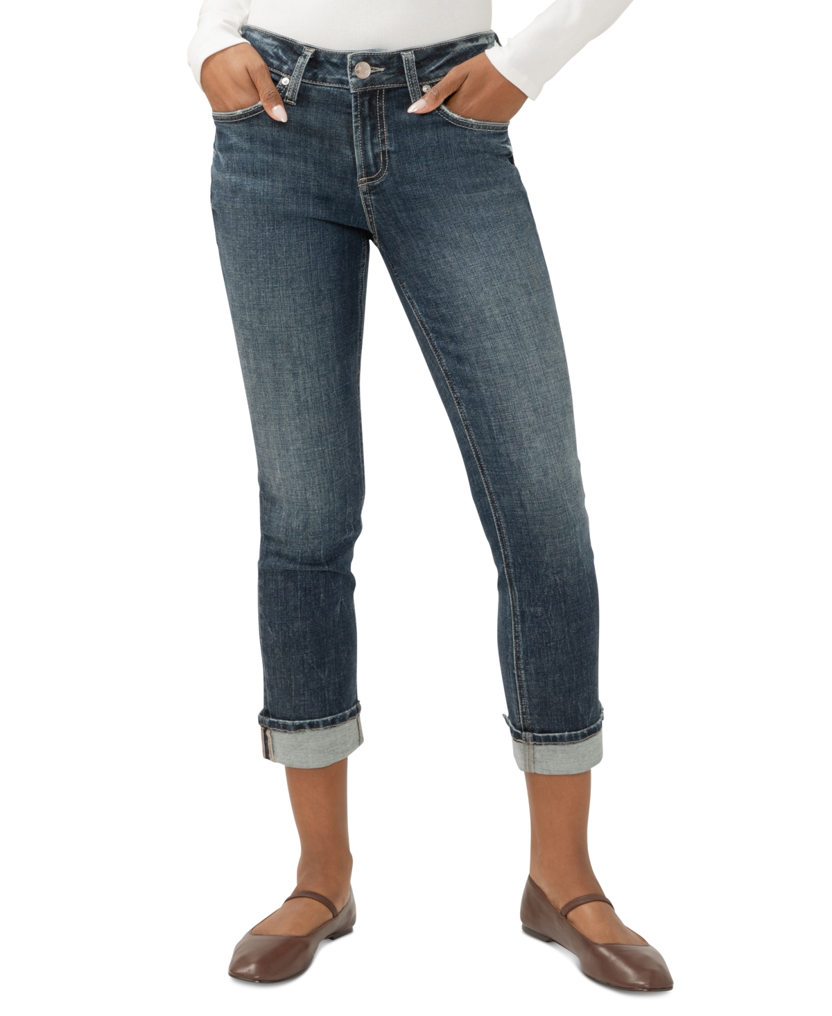 Women's Suki Mid Rise Curvy-Fit Straight-Leg Cropped Jeans - Chord