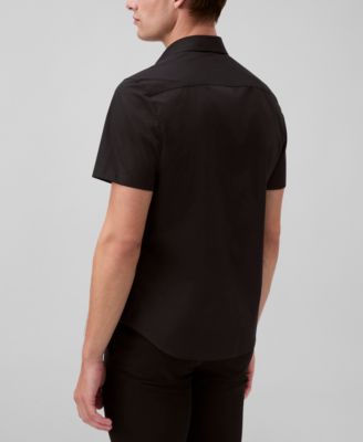 Men's Slim Fit Short Sleeve Solid Stretch Button-Front Shirt