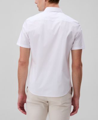 Men's Slim Fit Short Sleeve Solid Stretch Button-Front Shirt