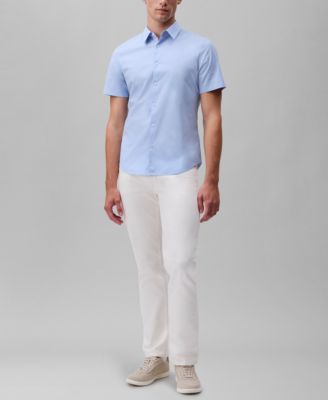 Men's Slim Fit Short Sleeve Solid Stretch Button-Front Shirt