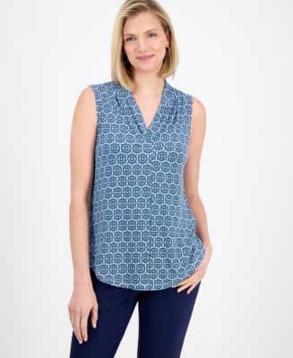 JM Collection Women's Printed V-Neck Sleeveless Knit Blouse ...