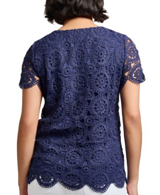 Women's Lace Scalloped Short-Sleeve Top