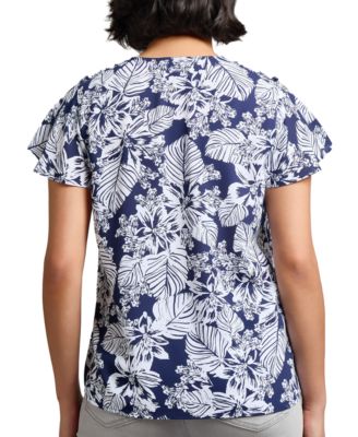 Petite Smocked Floral-Print Top