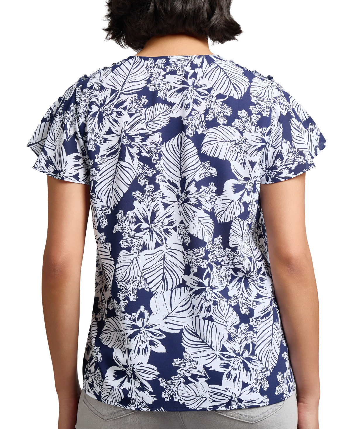 Jones New York Palm Print Flutter Sleeve Top In Multi