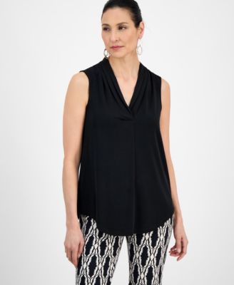 Jm Collection Womens V Neck Sleeveless Knit Blouse Pxs Xxl Exclusively At Macys In Black
