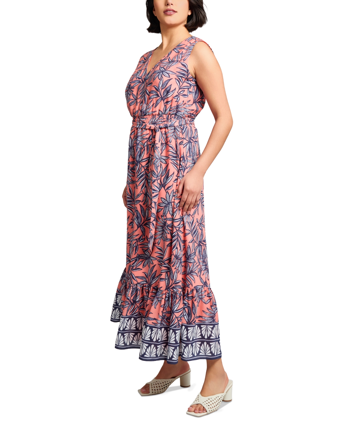 Jones New York Sleeveless Smocked Waist Maxi Dress In Multi