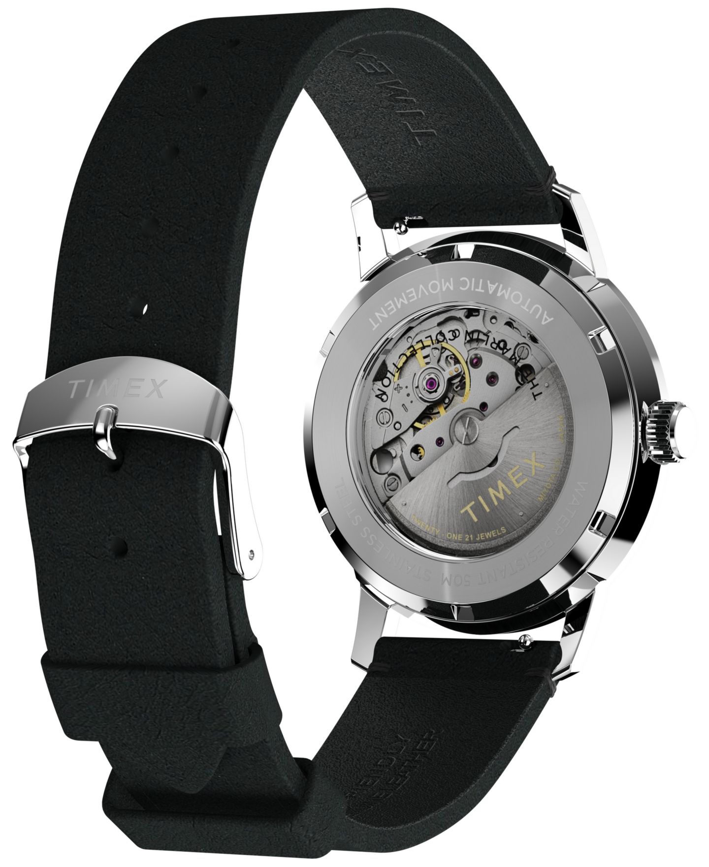 Мужские часы Timex Mechanical Automatic Black Leather Strap Watch, 40mm — фото 3