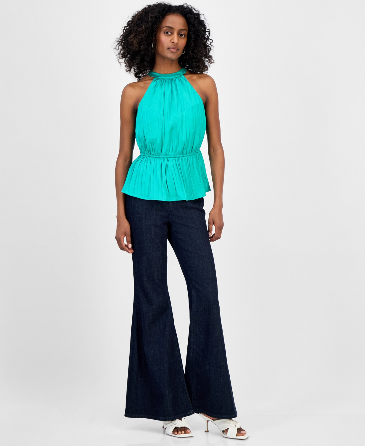 Inc International Concepts Women's Sleeveless Halter Peplum Top, Exclusively At Macy's In Green