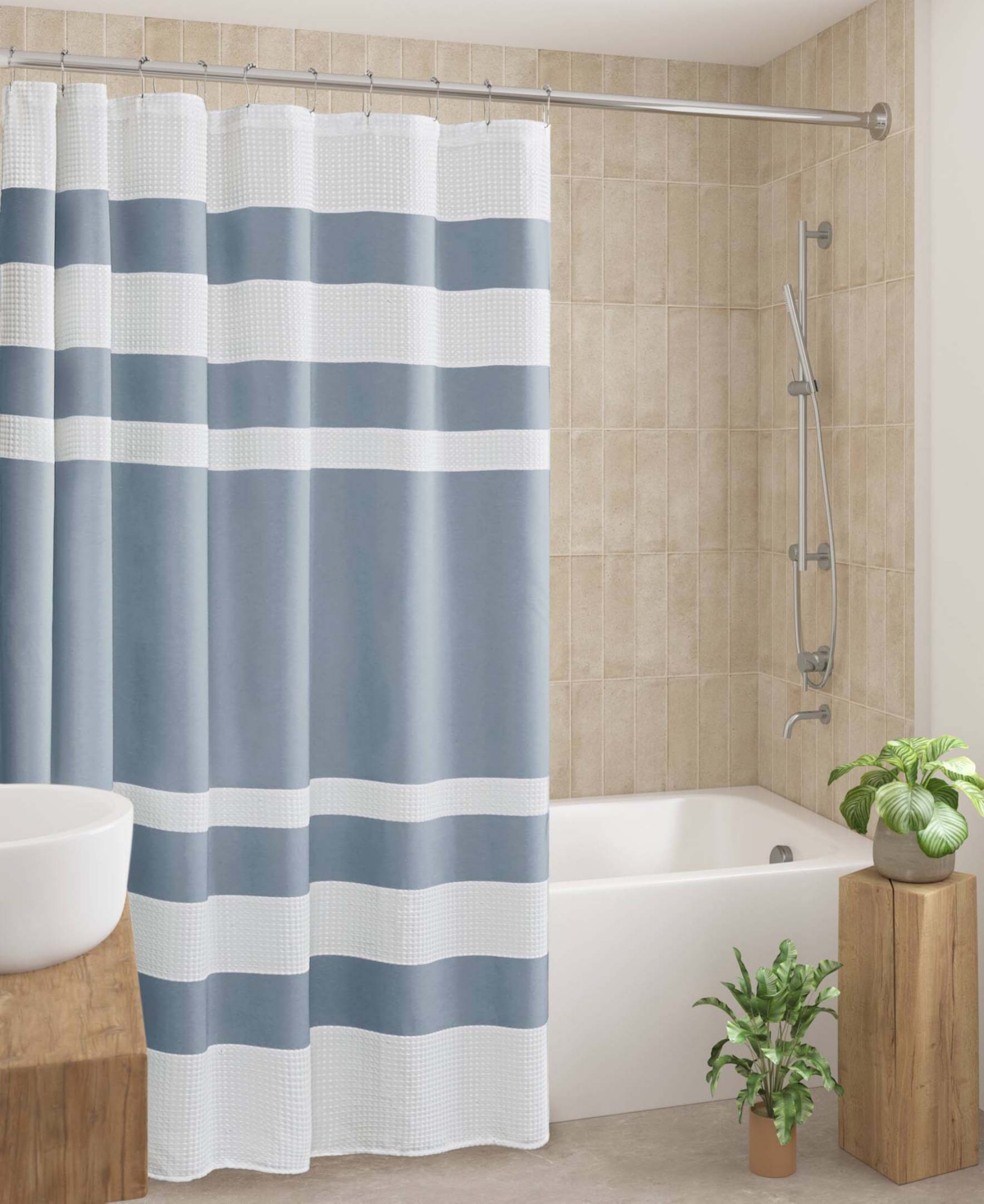 Madison Park Spa Waffle 3m-scotchgard Shower Curtain, 72" X 78" In Blue