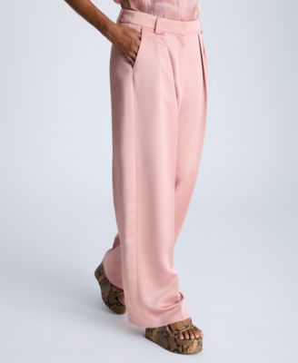 Women's Satin Twill Pleated Wide-Leg Pants
