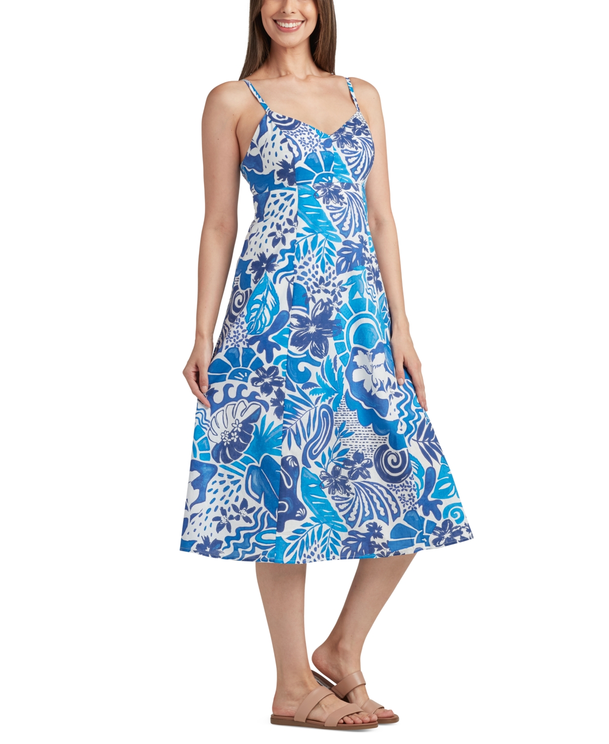 Bcx Juniors' Printed Cotton Sweetheart Midi Dress In Blue