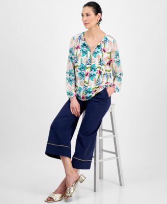 JM COLLECTION WOMENS PRINTED TOP CROPPED WIDE LEG PANTS EXCLUSIVELY AT MACYS 