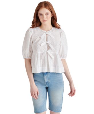 Steve Madden - Women's Paula Eyelet Tie-Front Cotton Top
