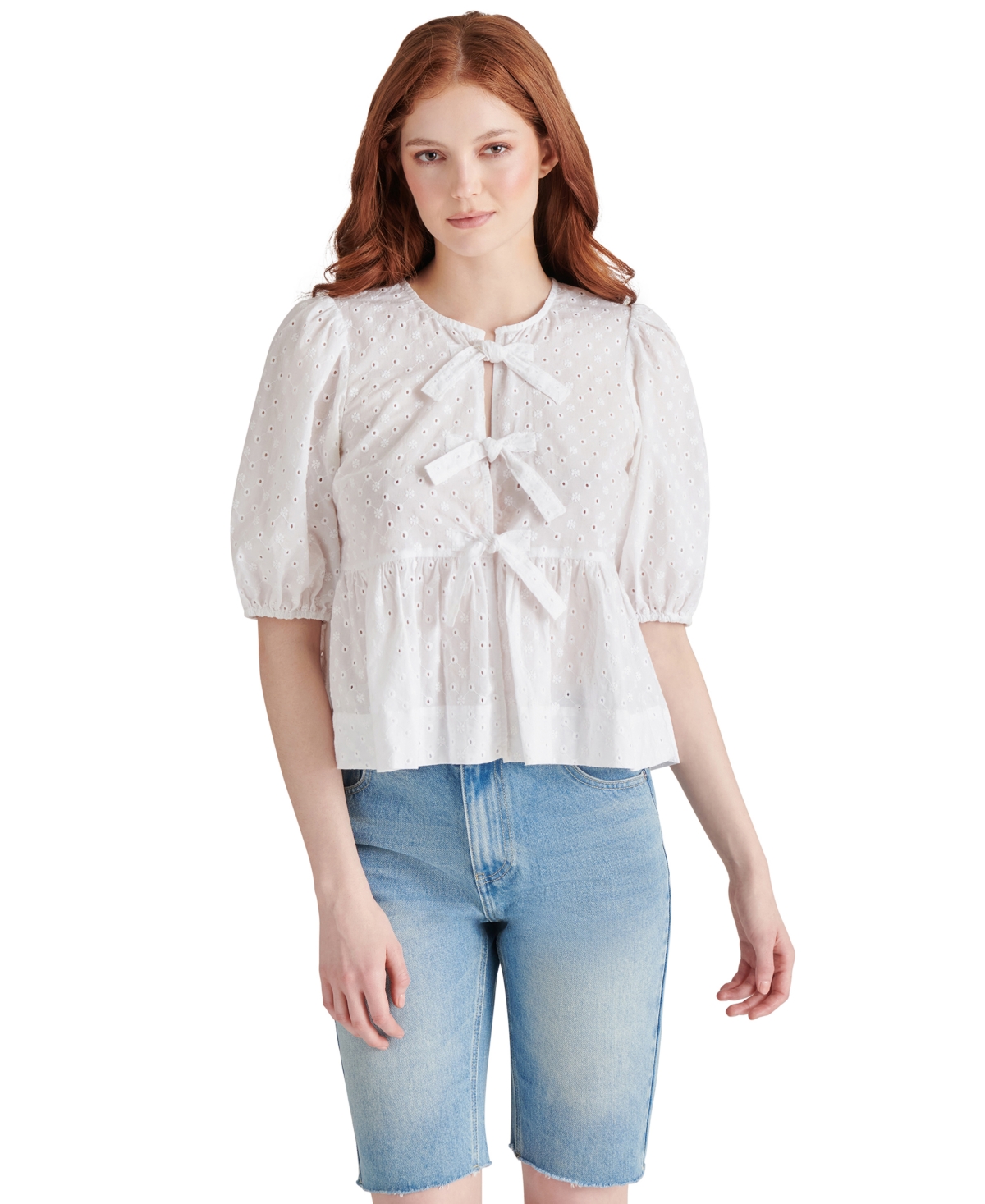 Steve Madden Paula Eyelet Embroidery Shirt In White