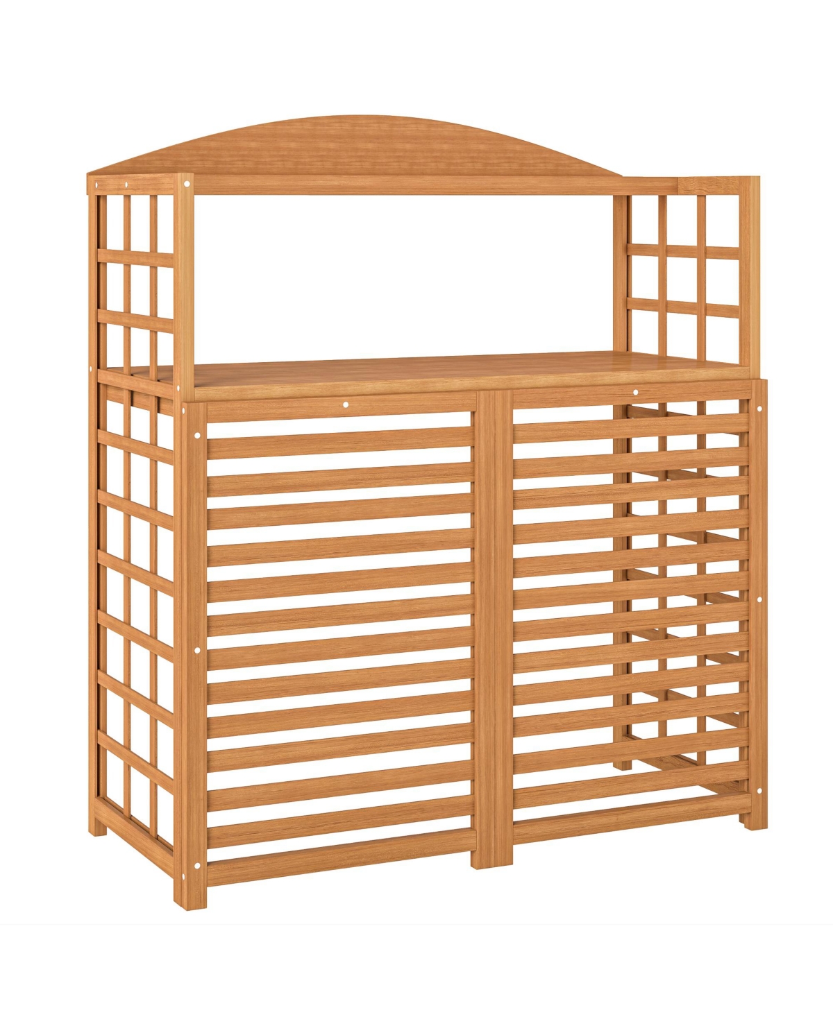 Wood Air Conditioner Fence Privacy Screen Potting Table w/ Shelves - Light brown